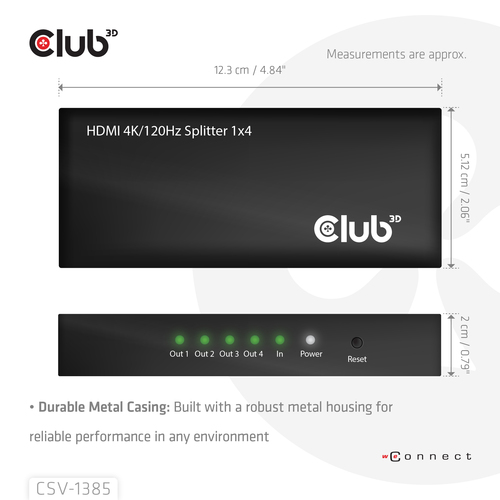 CLUB 3D 1 to 4 HDMI Splitter 4K120Hz — pilt 3