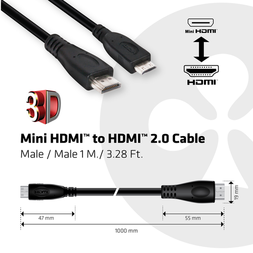 CLUB 3D MINI HDMI TO HDMI 2.0 CABLE 1M — pilt 3