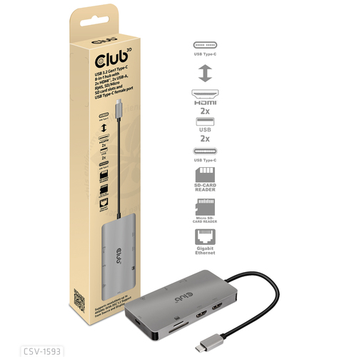 CLUB 3D USB 3.2 GEN1 TYPE-C 8 IN 1 HUB — pilt 3