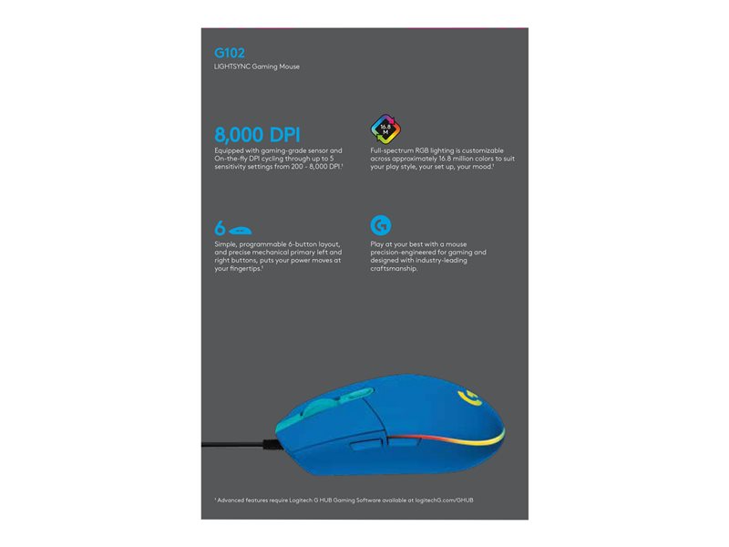 LOGI G102 Lightsync Blue EER — pilt 7