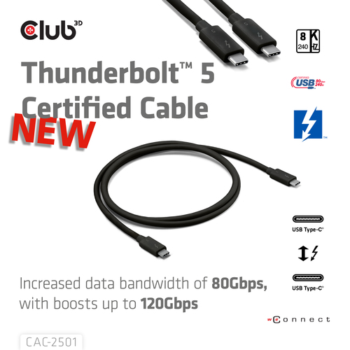 CLUB 3D Thunderbolt 5 1m Cable — pilt 2