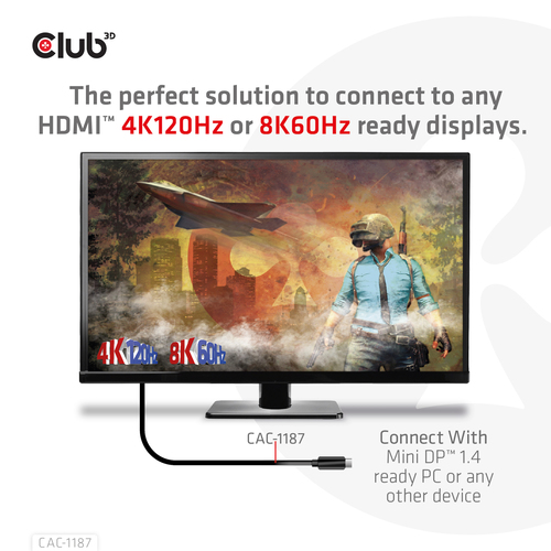 CLUB 3D MiniDisplayPort 1.4 to HDMI 1.8m — pilt 5