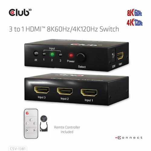 CLUB 3D 3 to 1 HDMI 8K60Hz Switch — pilt 9