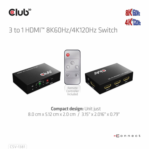 CLUB 3D 3 to 1 HDMI 8K60Hz Switch — pilt 15