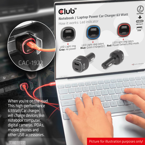 CLUB 3D Notebook Laptop Power Car Chrgr — pilt 4